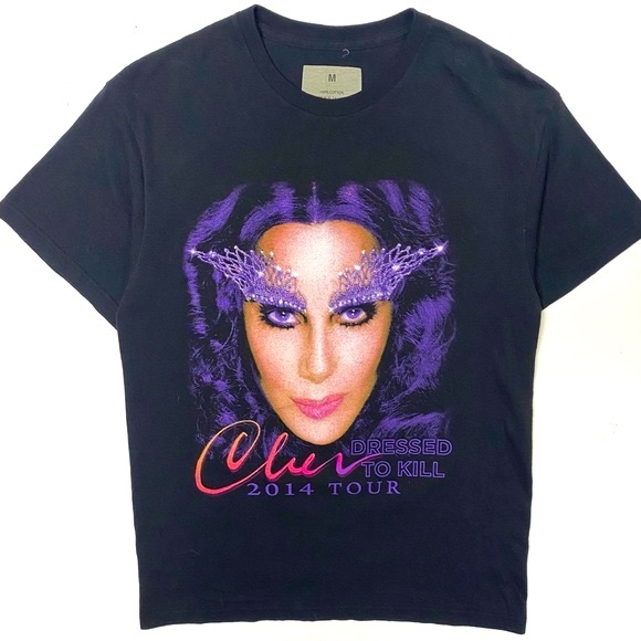 Cher 2014 Tour Dressed To Kill Black Double Sided Concert T Shirt Size Medium - Picture 1 of 5